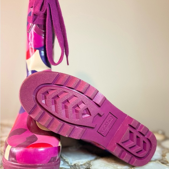 COACH Retro Logo Periwinkle Lace Up Rain Boots SIZE 6 - Picture 6 of 6